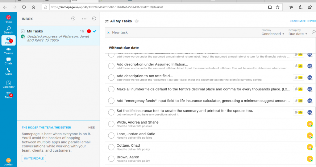 Samepage Dashboard